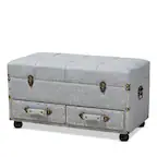 Front. Baxton Studio - Flynn Modern Transitional Fabric Upholstered 2-Drawer Storage Trunk Ottoman - Grey/Black.