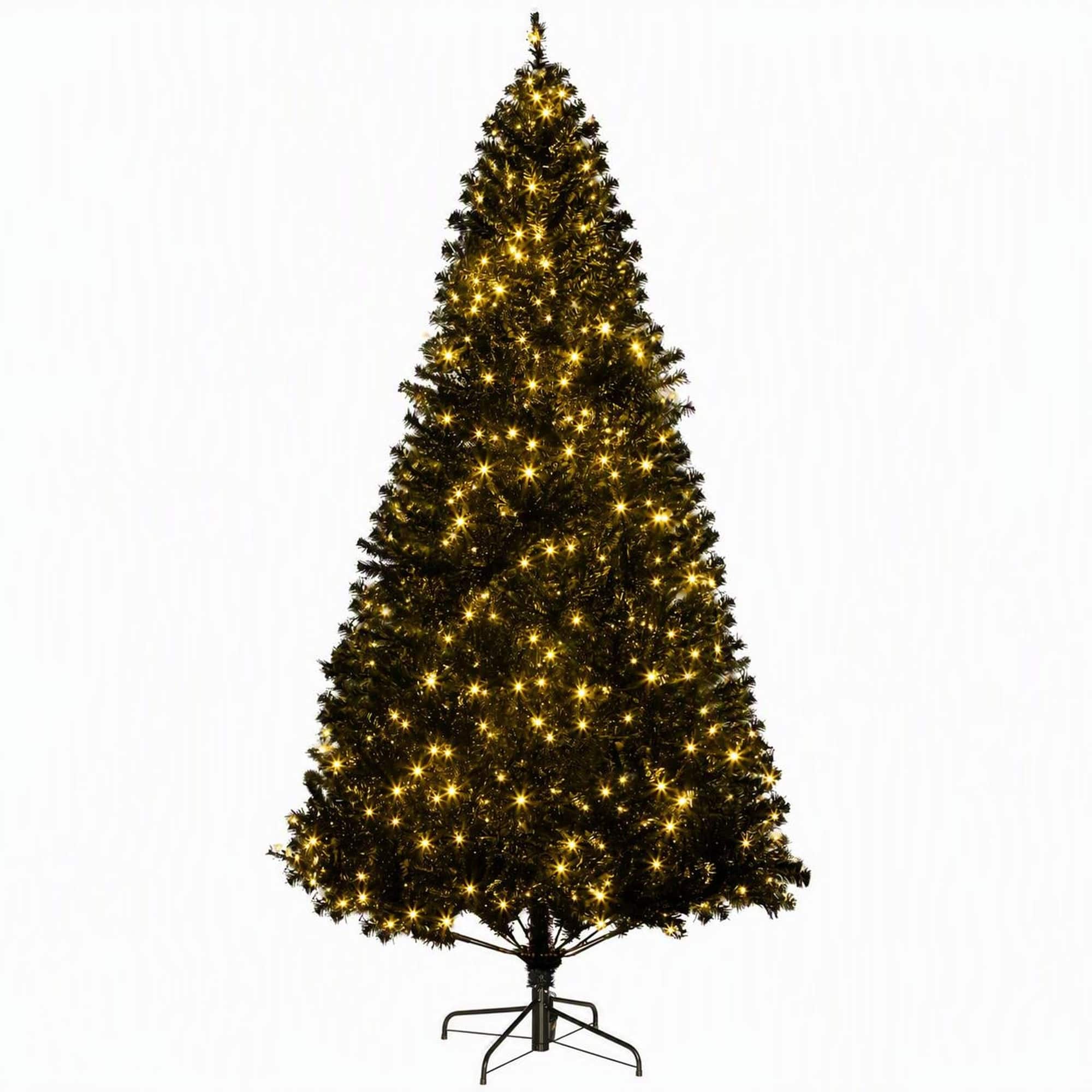 RYHNUYNE - 7.5 FT Tall Pre-Lit Artificial Christmas Tree, Realistic Branches Hinged Design Easy Assembly Warm Holiday Home Decor - Black
