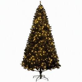 RYHNUYNE - 7.5 FT Tall Pre-Lit Artificial Christmas Tree, Realistic Branches Hinged Design Easy Assembly Warm Holiday Home Decor - Black