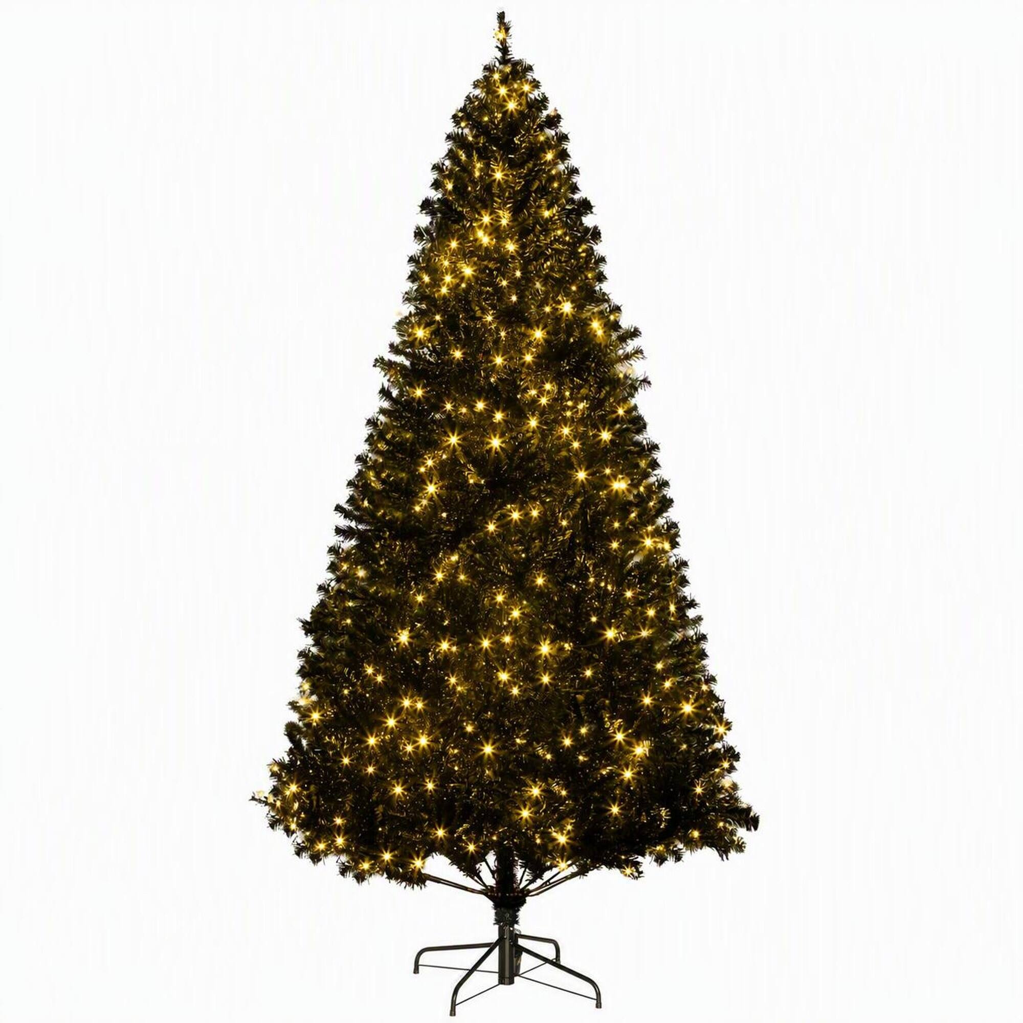 Front. RYHNUYNE - 7.5 FT Tall Pre-Lit Artificial Christmas Tree, Realistic Branches Hinged Design Easy Assembly Warm Holiday Home Decor - Black.
