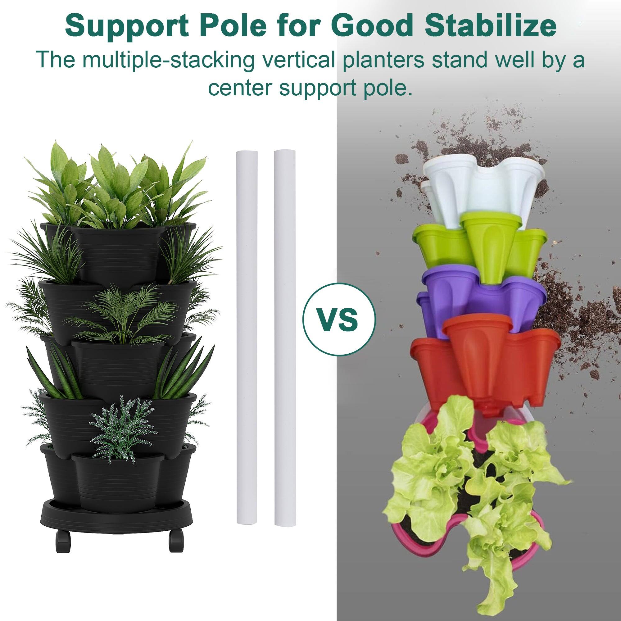 Support Pole for Good Stabilize

The multiple-stacking vertical planters stand well by a center support pole.