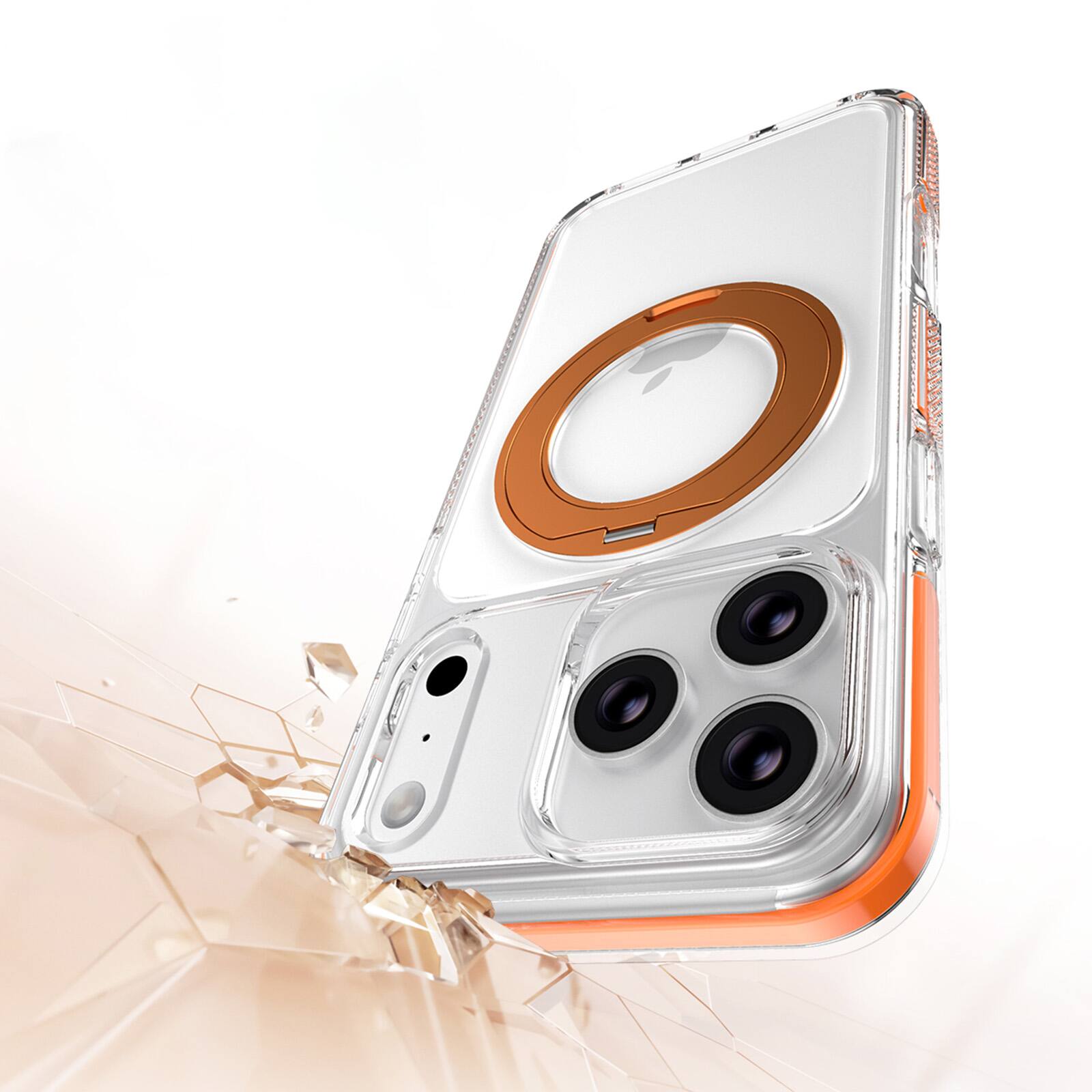 Left. Dteck - Mag Safe Crystal Clear Case for Apple iPhone 17 Pro Max,Shockproof Heavy Duty Cover with Foldable Metal Stand - White.