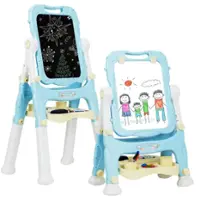 Costway - Kids Easel for Two Adjustable Height Double Sided Art Easel Blue - Blue & White - Front_Zoom