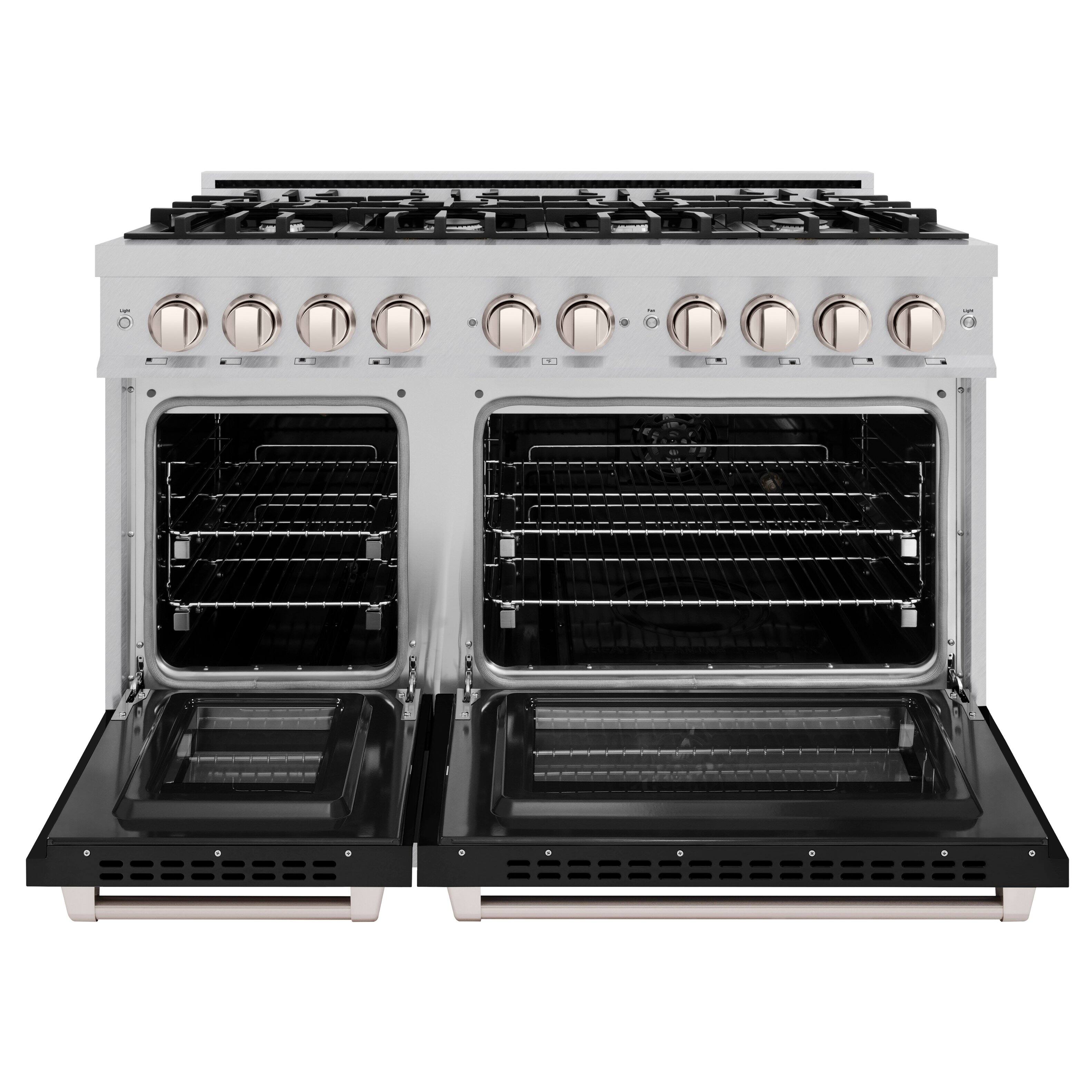 Left. ZLINE - ZLINE 48" Select Double Oven Dual Fuel Range w/ 8 Burners & Black Matte Doors (HDR-BLM-48) - Black.