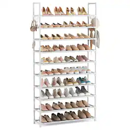 Dazzed Corner - 10 Tier Shoe Rack Tall Large Capacity 50 Pair Wide Shoe Organize, Sturdy Metal Shoe Shelf - White