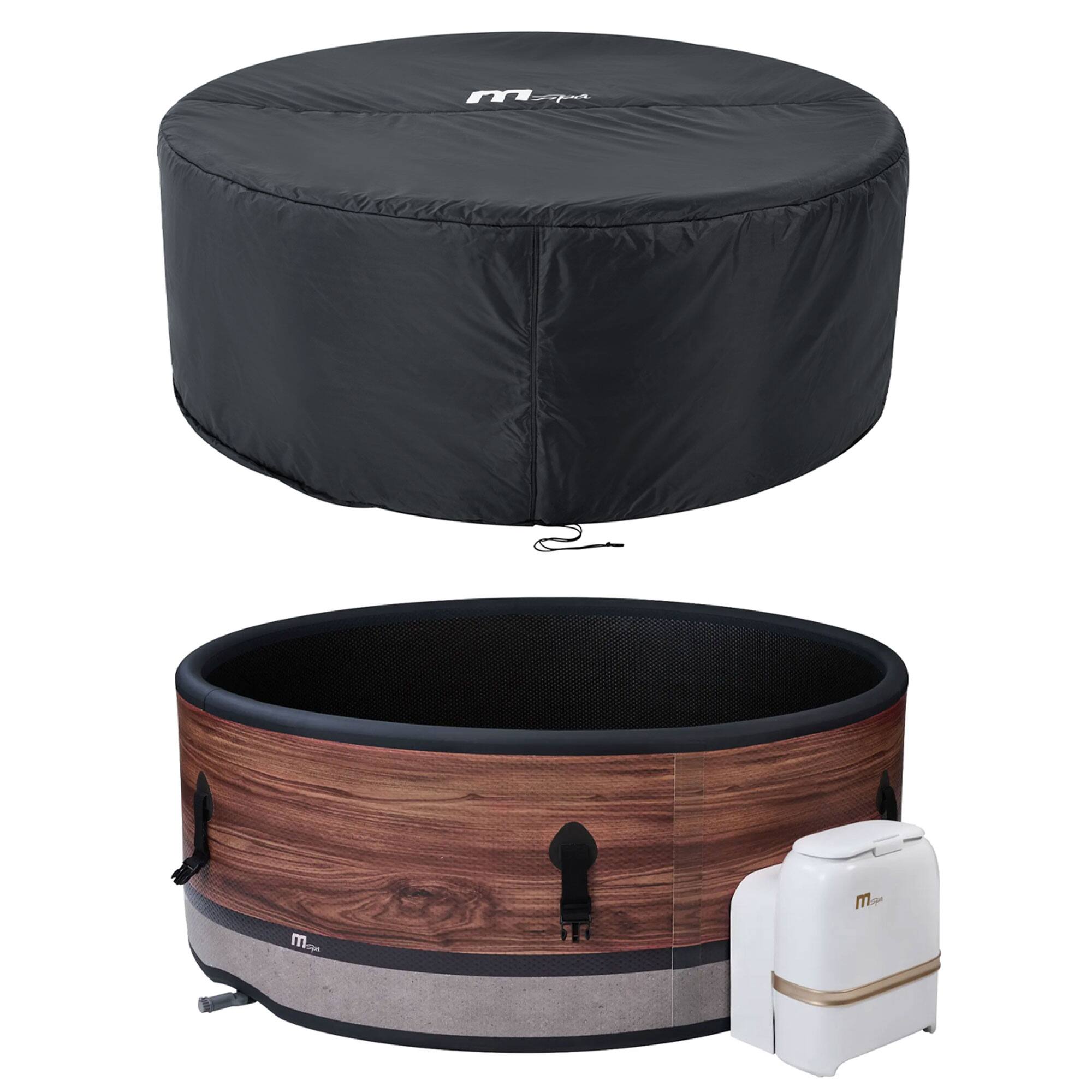 Front. MSpa - MSpa Round Inflatable 4 to 6 Person Bubble Spa w/ Energy Efficient Cover, Duet - Woodgrain.
