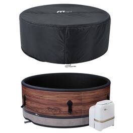MSpa - Round Inflatable 4 to 6 Person Bubble Spa w/ Energy Efficient Cover, Duet - Woodgrain