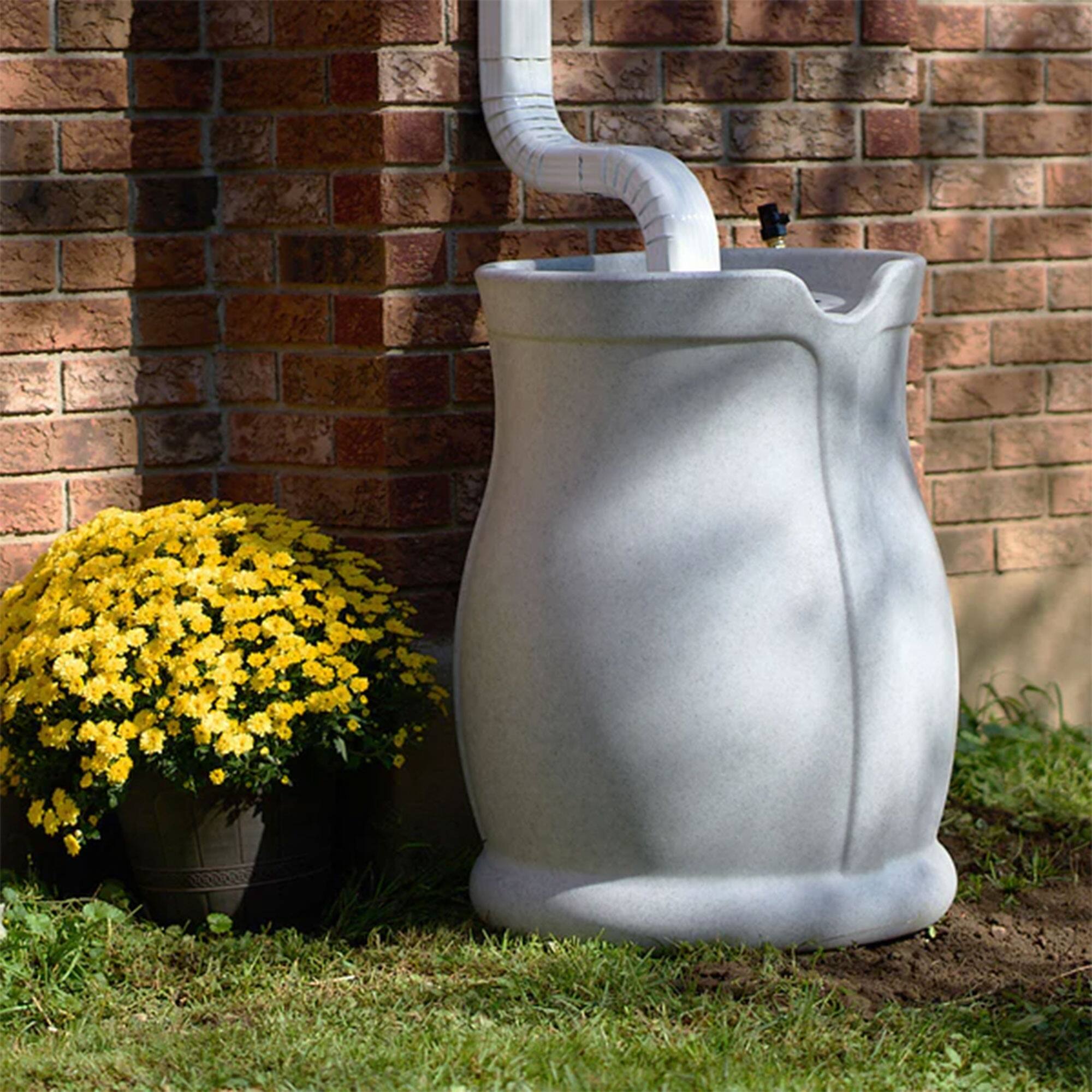 Alt View 4. FCMP Outdoor - FCMP Outdoor Catalina 45 Gallon Water Outdoor Rain Catcher Barrel, Light Granite - Light Granite.