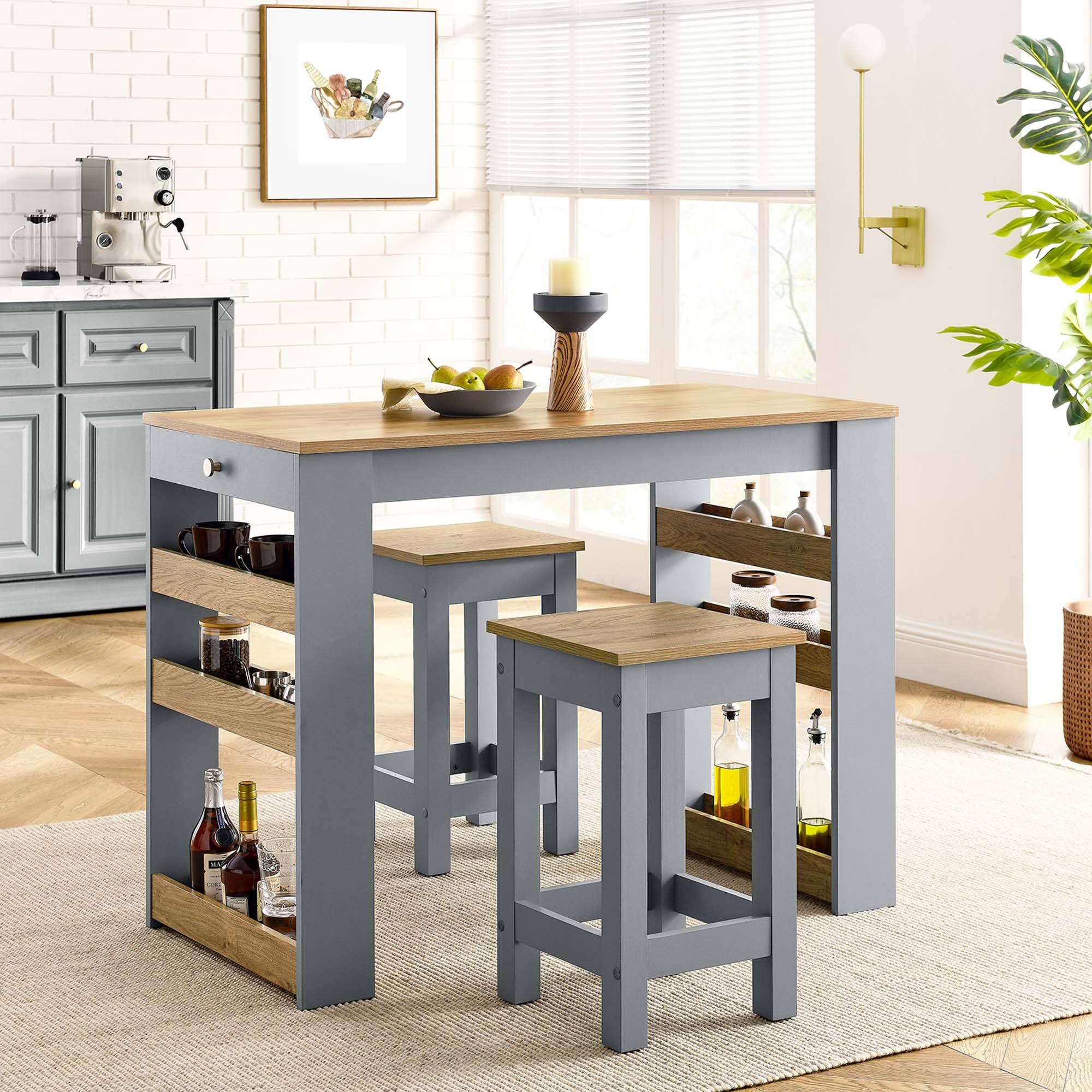 Front. Modway - Galley 3-Piece Kitchen Island and Stool Set by Modway - Oak Gray.