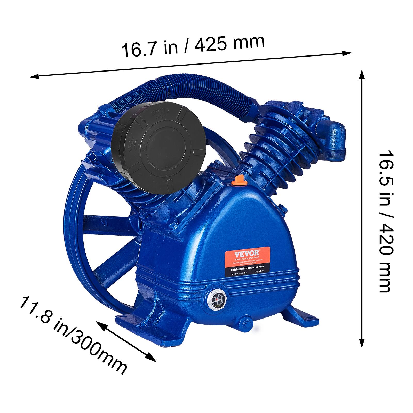 16.7 in / 425 mm  
11.8 in / 300 mm  
16.5 in / 420 mm  

VEVOR