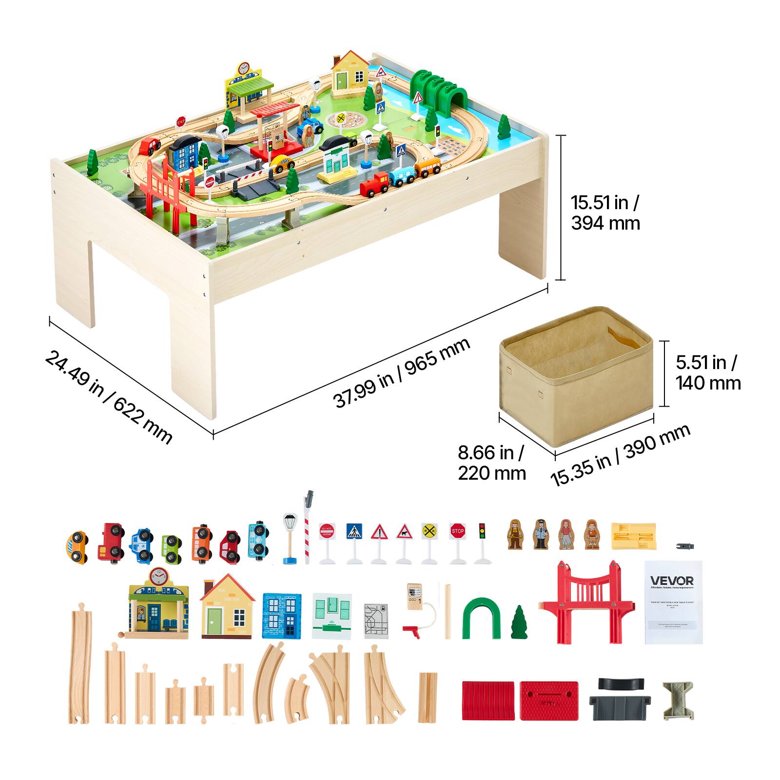 - 15.51 in / 394 mm
- 24.49 in / 622 mm
- 37.99 in / 965 mm
- 8.66 in / 220 mm
- 15.35 in / 390 mm
- 5.51 in / 140 mm

VEVOR