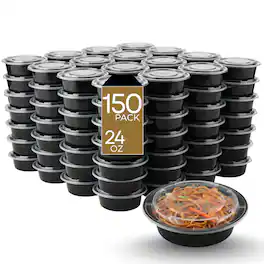 Eco Harmony Products - Microwaveable Round Container with Lid, 24oz, 150-Pack - Black