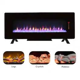 Ecooso - 48 inch Curved Wall Mounted Electric Fireplace with Remote, Multi-Color Flame and Ember Bed - Antique Black