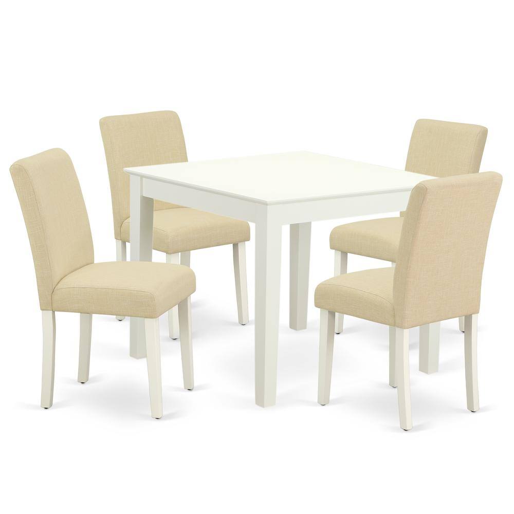 Back. East West Furniture - Dining Room Set Linen White - Brown.
