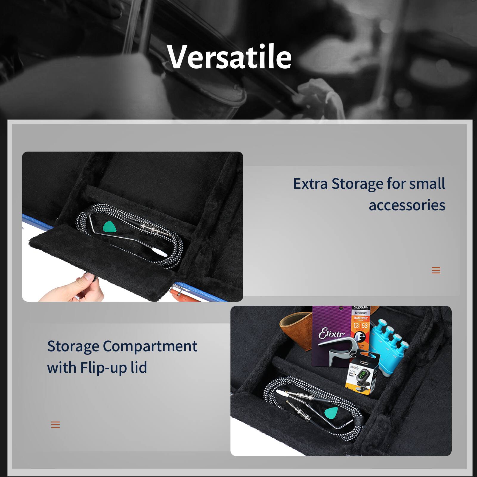 Versatile

Extra Storage for small accessories

Storage Compartment with Flip-up lid
