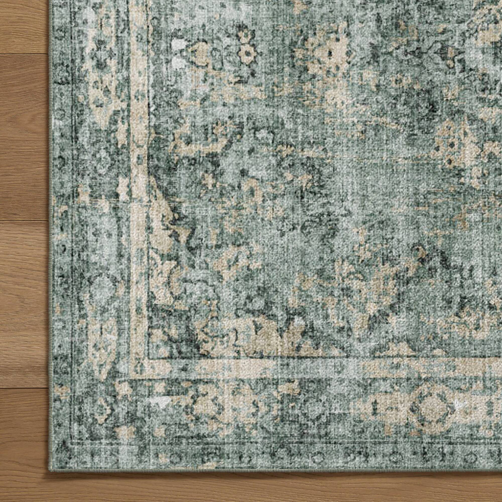 Alt View 7. Ihomeadore - 7FT x 5FT Vintage Bohemia Cotton Area Rug with Non-Slip TPR Backing for Indoor Living Room and Entryway - Green.
