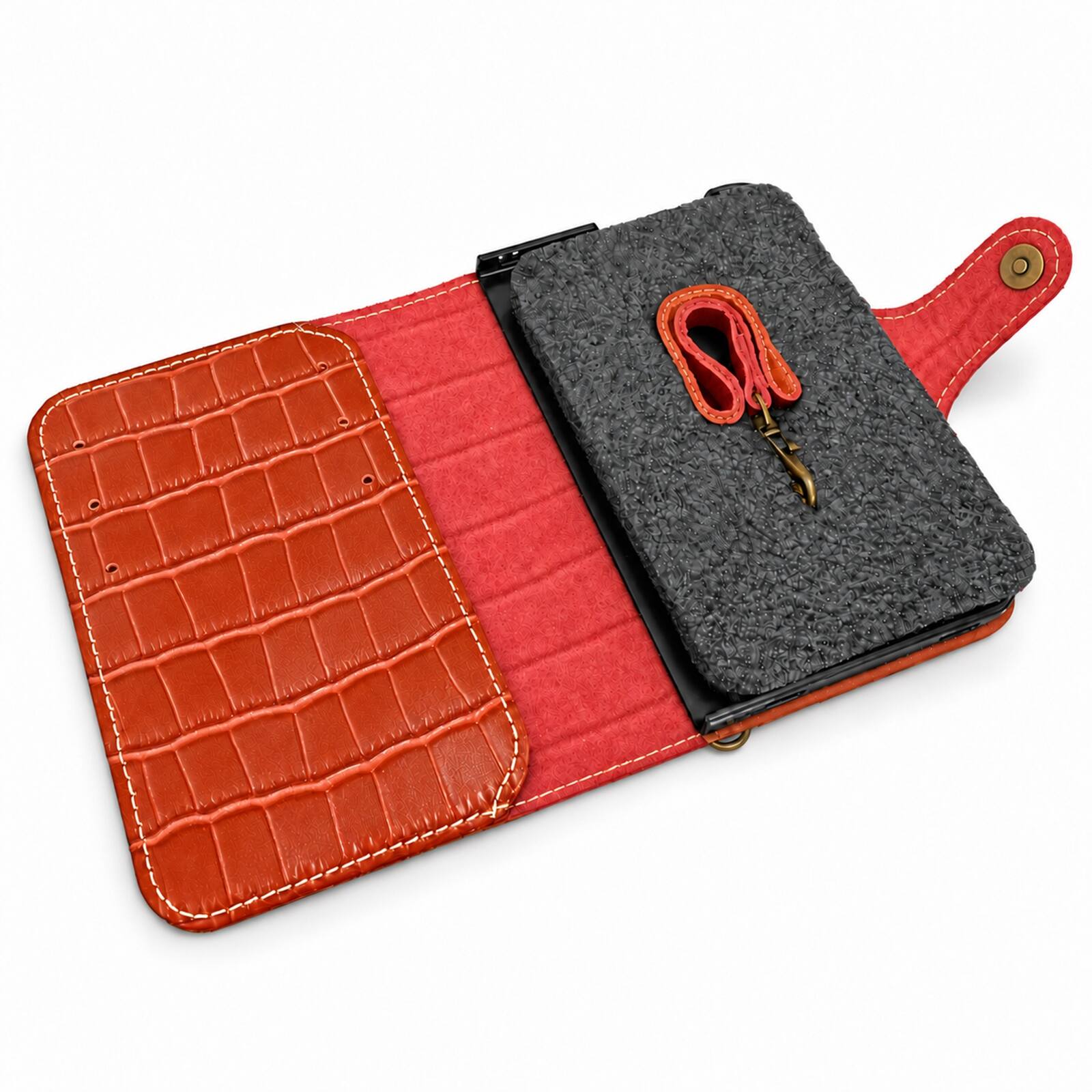 Alt View 3. Dteck - Luxury Crocodile Pattern Leather Wallet Case for Apple iPhone Duo, Shockproof Folio Cover with Card Holder Snap Closure - Brown.