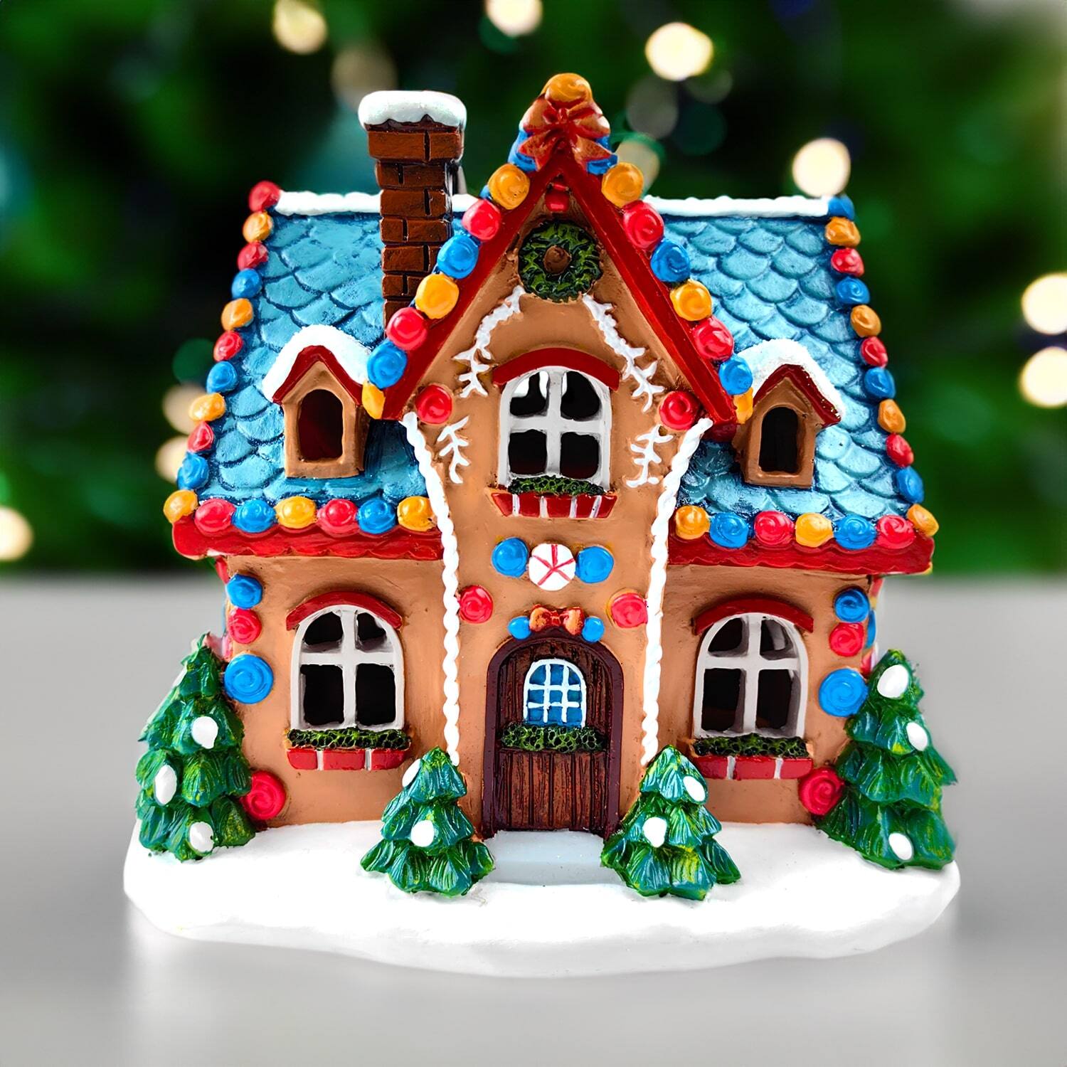 Back. OrnamentallyYou - Whimsically Sweet Gingerbread Home Lighted Christmas Decoration, 7" LED Table Figurine Holiday Decor - Multicolored.