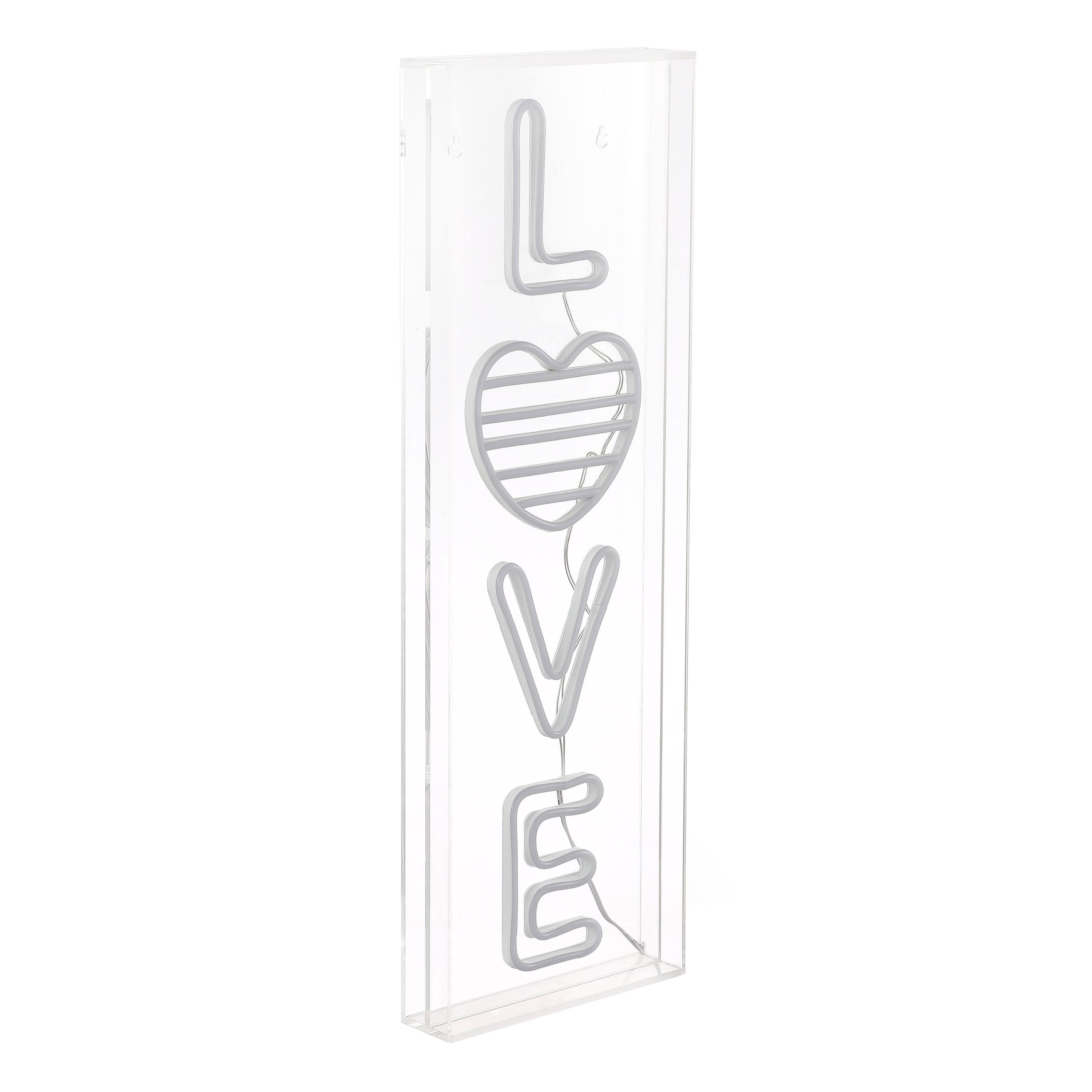 Front. Jonathan Y - LOVE 8" X 24" Contemporary Glam Acrylic Box USB Operated LED Neon Light, White/Rainbow - White/Rainbow.