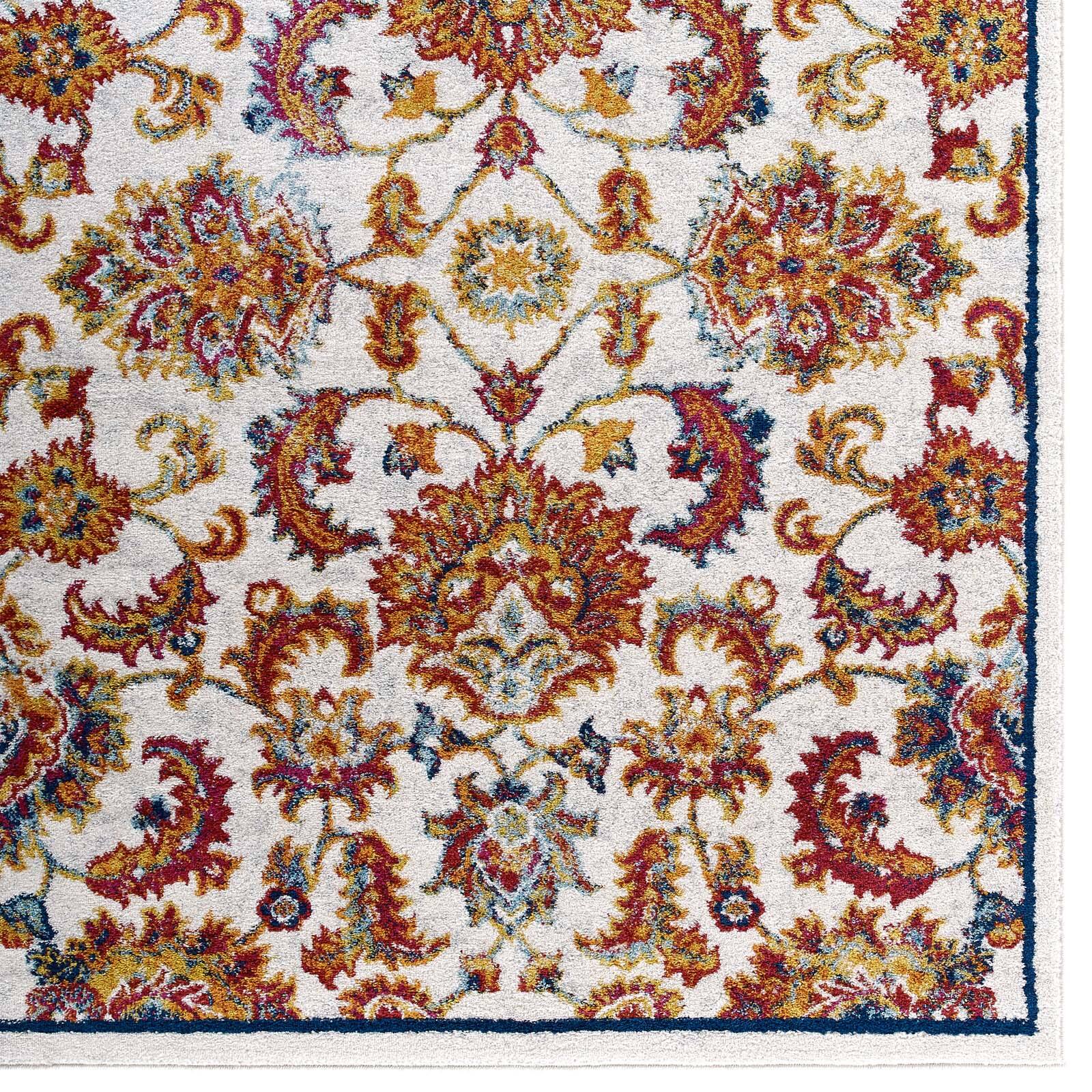 Alt View 2. Modway - Entourage Azami Distressed Vintage Floral Lattice Area Rug - Ivory Blue Orange Yellow Red.