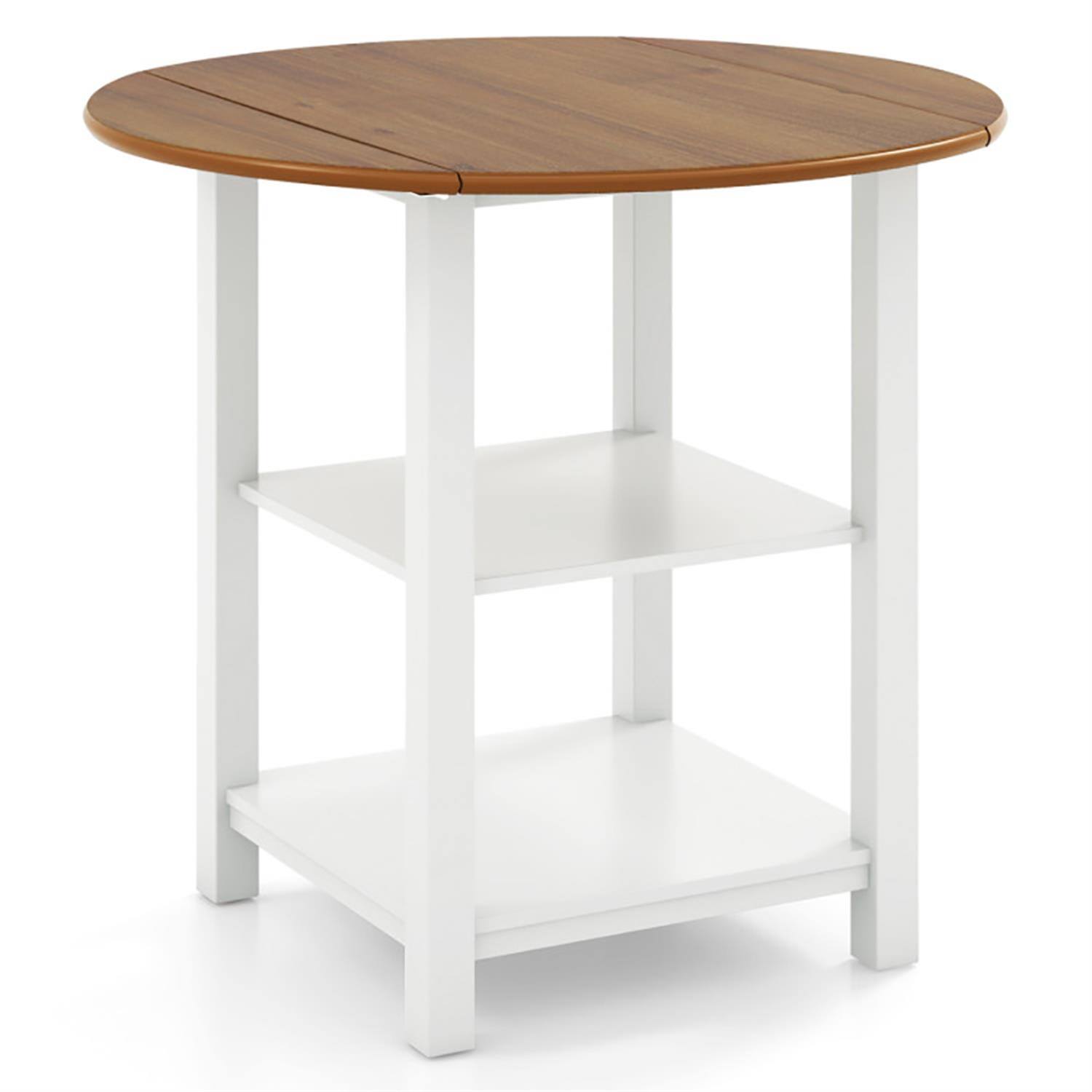 Alt View 4. Pefilos - 40" Modern Dining Table with 2 Shelves, Kitchen Table for 2-4 People, Folding Round Dinner Table for Home Office - Brown.