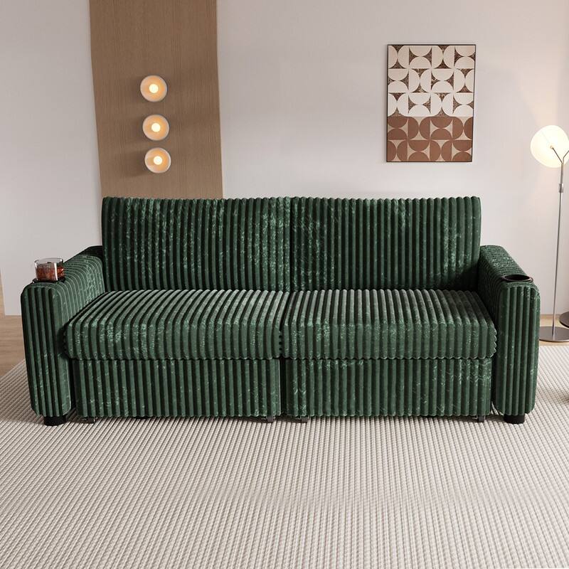 Left. Dyonery - Dyonery 91" Sectional Sleeper Sofa Bed with Pull Out Bed, L Shaped Couch Sleeper Sofa,Plush Corduroy Green - Green.