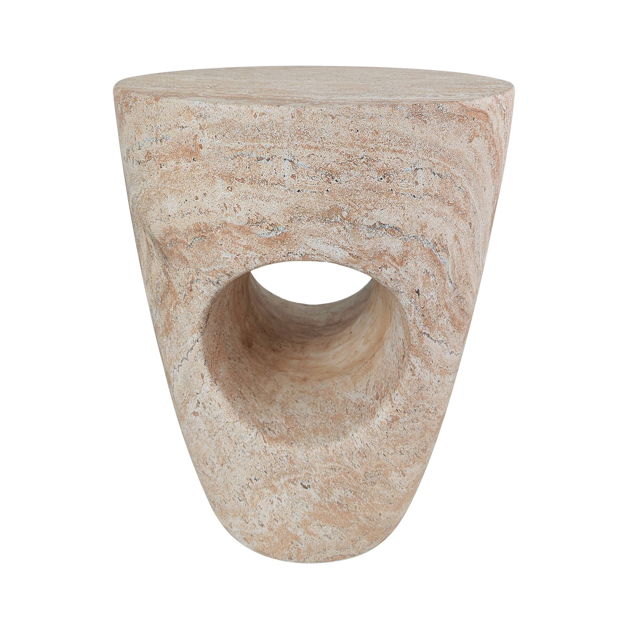 Left. Bestier - 14.5" Modern Sculptural Concrete Side Table with Geometric Hollow Design & Stone Texture - Beige - Beige.