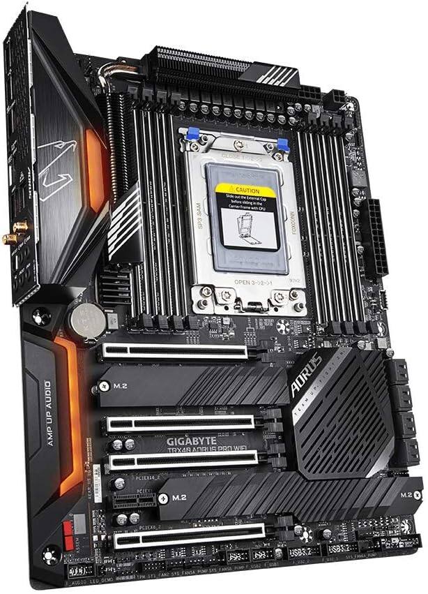 Sure, here is the corrected and grouped text from the image:

- **CAUTION**
  - Side Cap CPU
  - OPEN 3->2->1

- **GIGABYTE**
  - TRX4R AORUS PRO WIFI

- **AORUS**

- **AMP UP AUDIO**

- **M.2**

- **PCIEX16_2**

- **PCIEX16_1**

- **PCIEX1**

- **USB3.2**

- **USB3.2**

- **M.2**

- **M.2**

- **M.2**

- **M.2**

- **M.2**

- **M.2**

- **M.2**

- **M.2**

- **M.2**

- **M.2**

- **M.2**

- **M.2**

- **M.2**

- **M.2**

- **M.2**

- **M.2**

- **M.2**

- **M.2**

- **M.2**

- **M.2**

- **M.2**

- **M.2**

- **M.2**

- **M.2**

- **M