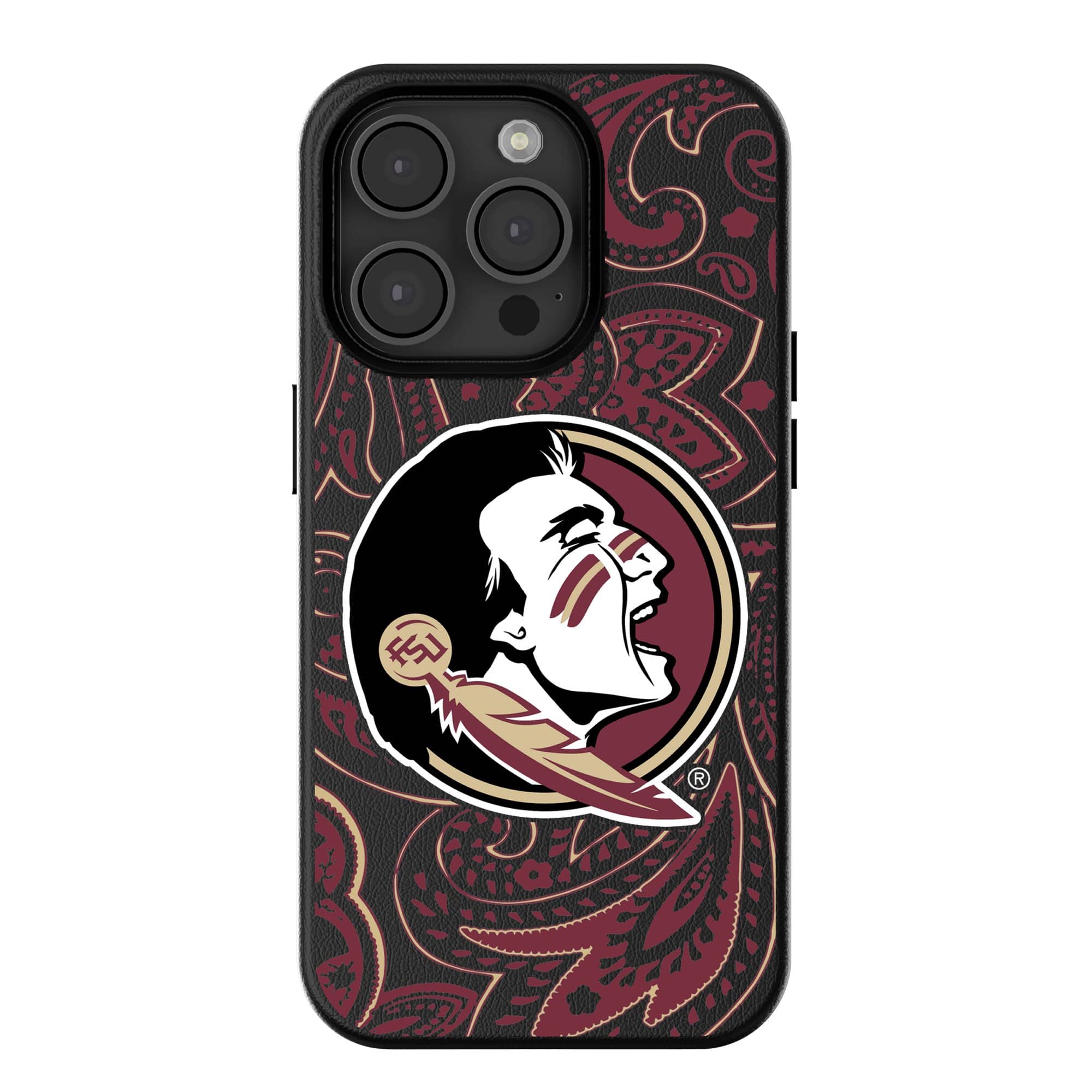 Front. Keyscaper - Florida State Seminoles Paisley iPhone Magnetic Bump Case - 16 Pro Max - Black.