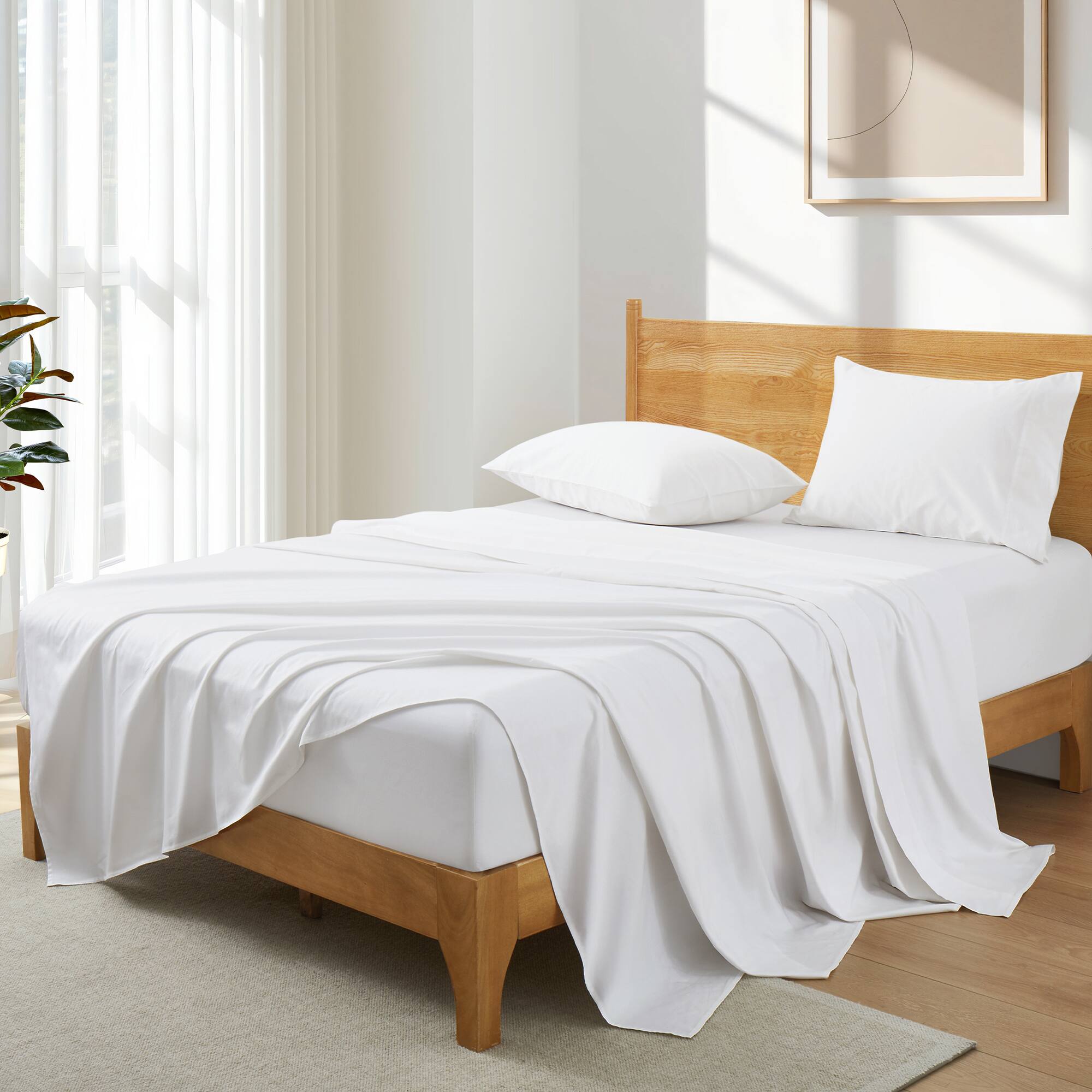 Angle. Nest - Puredown 400 Thread Count Organic Cotton Sheet Set - White.