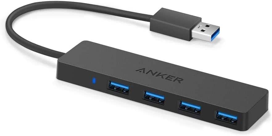 Front. Anker - 4-Port USB 3.0 Hub, Ultra-Slim Data USB Hub with 0.7 ft Extended Cable - Black.