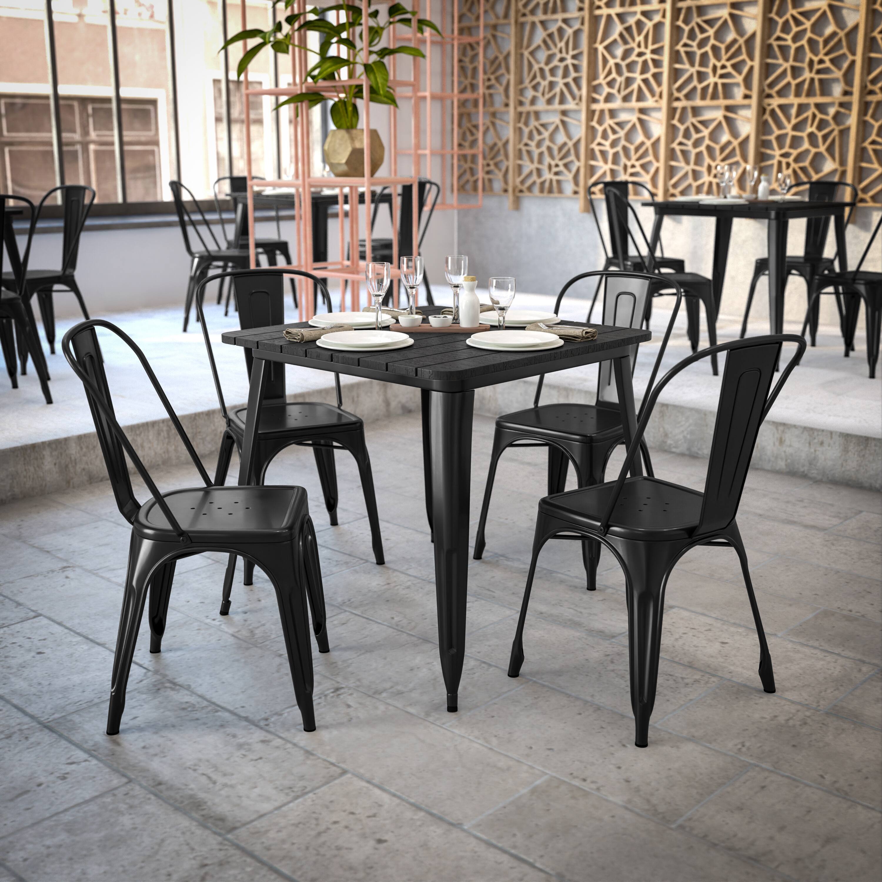 Alt View 3. Flash Furniture - Declan Commercial Grade Indoor/Outdoor Dining Table, 31.5" Square All Weather Black Poly Resin Top with Black Steel Base - Black.