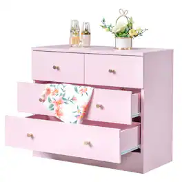 Winado - Modern 4 Drawer Dresser Tall Dresser Chest of Drawers Anti-Tipping Device Metal Handle for Bedroom Living Room Hallway - Pink