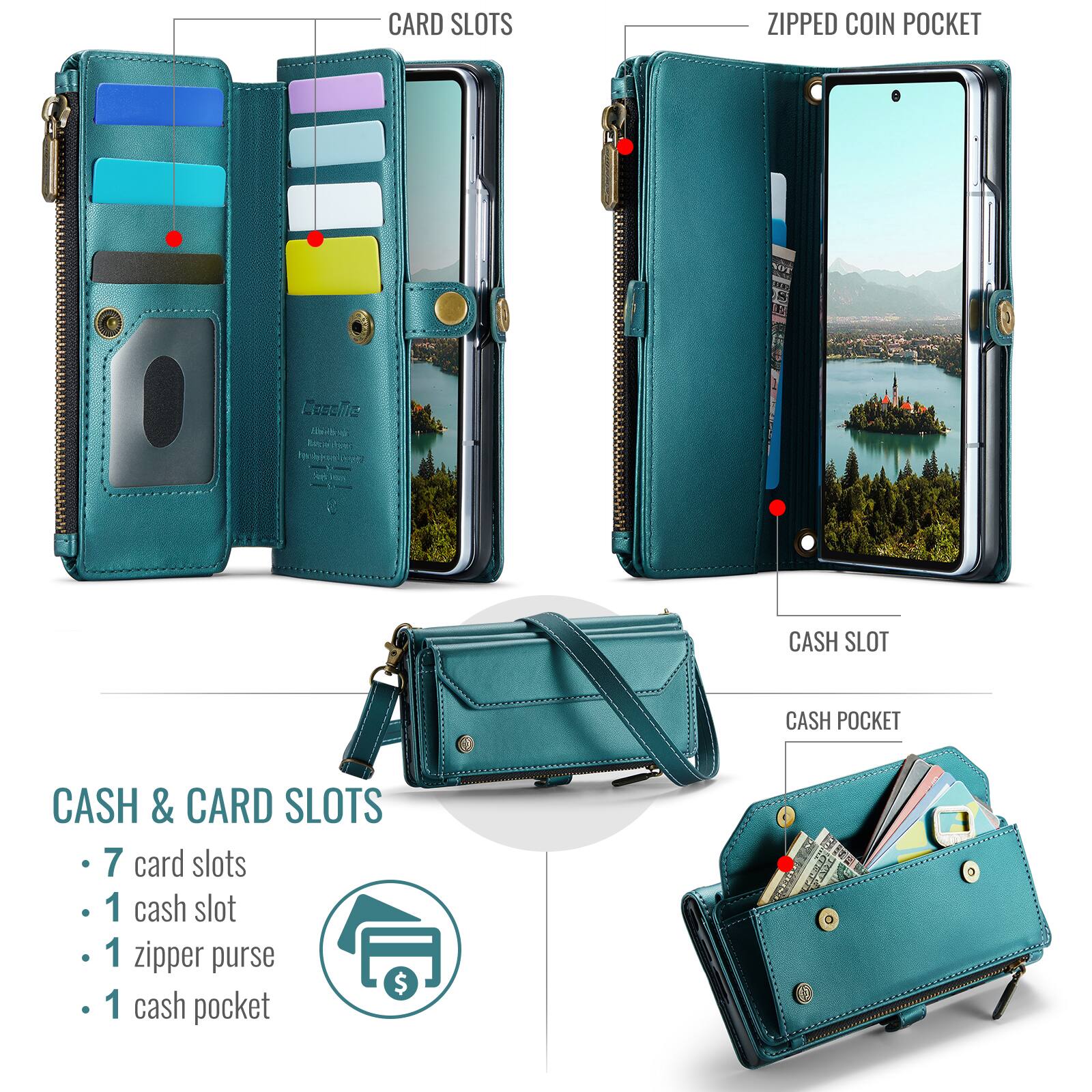 CARD SLOTS

ZIPPED COIN POCKET

CASH SLOT

CASH POCKET

CASH & CARD SLOTS
- 7 card slots
- 1 cash slot
- 1 zipper purse
- 1 cash pocket

figer https://manger.com