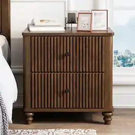 Loheer - Fluted Nightstand with Three Drawers for Bedroom - Walnut