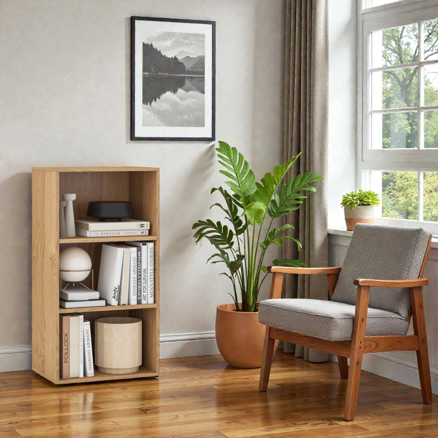Hivvago - Freestanding 3-Level Storage Rack with Customizable Cube Shelves - Natural