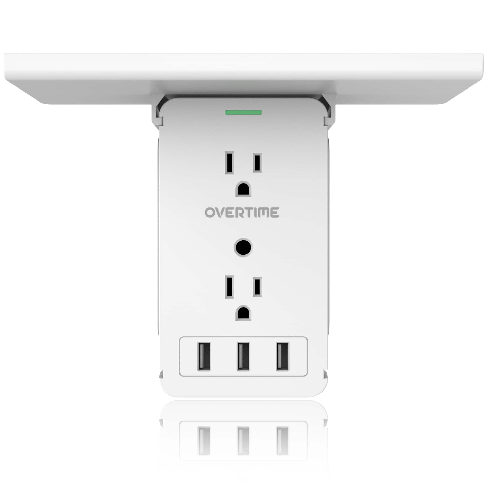 Overtime - Surge Protector Wall Plug with 8 Outlets 3 USB Ports 1020 Joules Protection and Removable Shelf, White - White