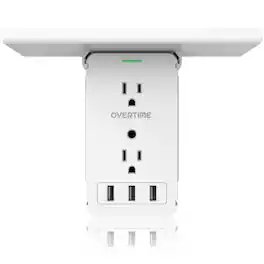Overtime - Surge Protector Wall Plug with 8 Outlets 3 USB Ports 1020 Joules Protection and Removable Shelf, White - White