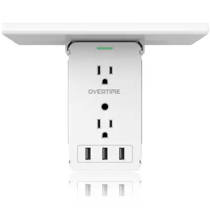 Front. Overtime - Overtime Surge Protector Wall Plug with 8 Outlets 3 USB Ports 1020 Joules Protection and Removable Shelf, White - White.