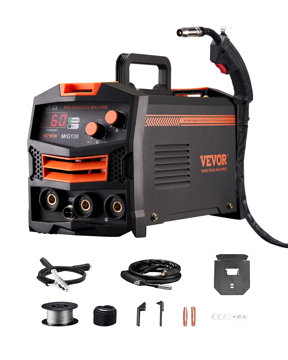 VEVOR - MIG Welder, 130Amp Synergic Mig Welding Machine, 110V Gasless Flux Core Welder Machine, Portable Mig Welder - Black + Orange price history on PriceWatchPro