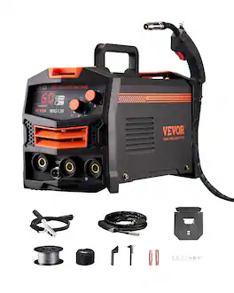 VEVOR - MIG Welder, 130Amp Synergic Mig Welding Machine, 110V Gasless Flux Core Welder Machine, Portable Mig Welder - Black + Orange