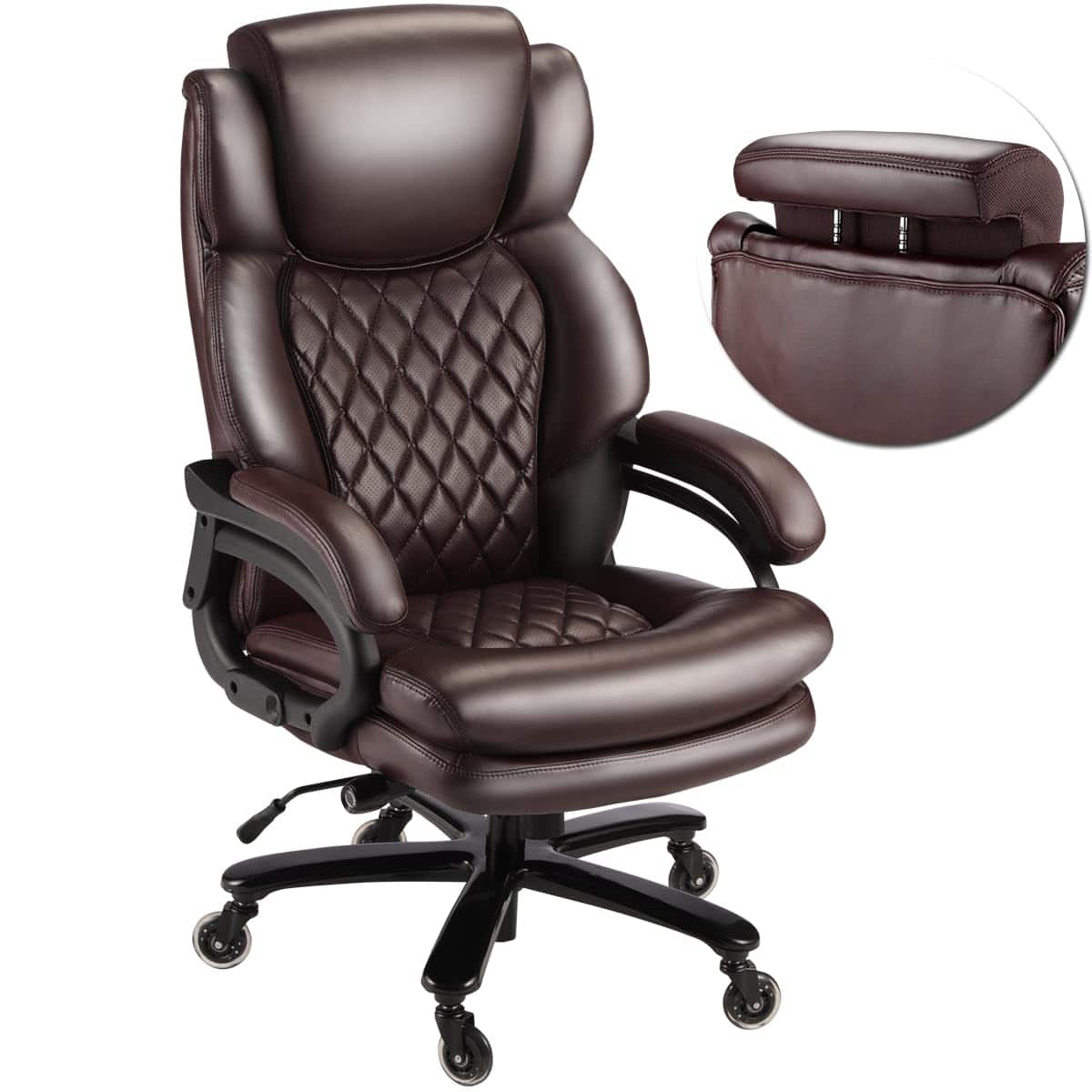 Forest'nSky - Big & Tall Office Chair - 500lbs Capacity Executive Chair with Wide Seat & 360° Swivel - Brown