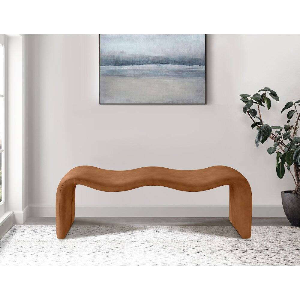 Alt View 1. Meridian Furniture - Willow Cognac Vegan Leather Bench - Brown.