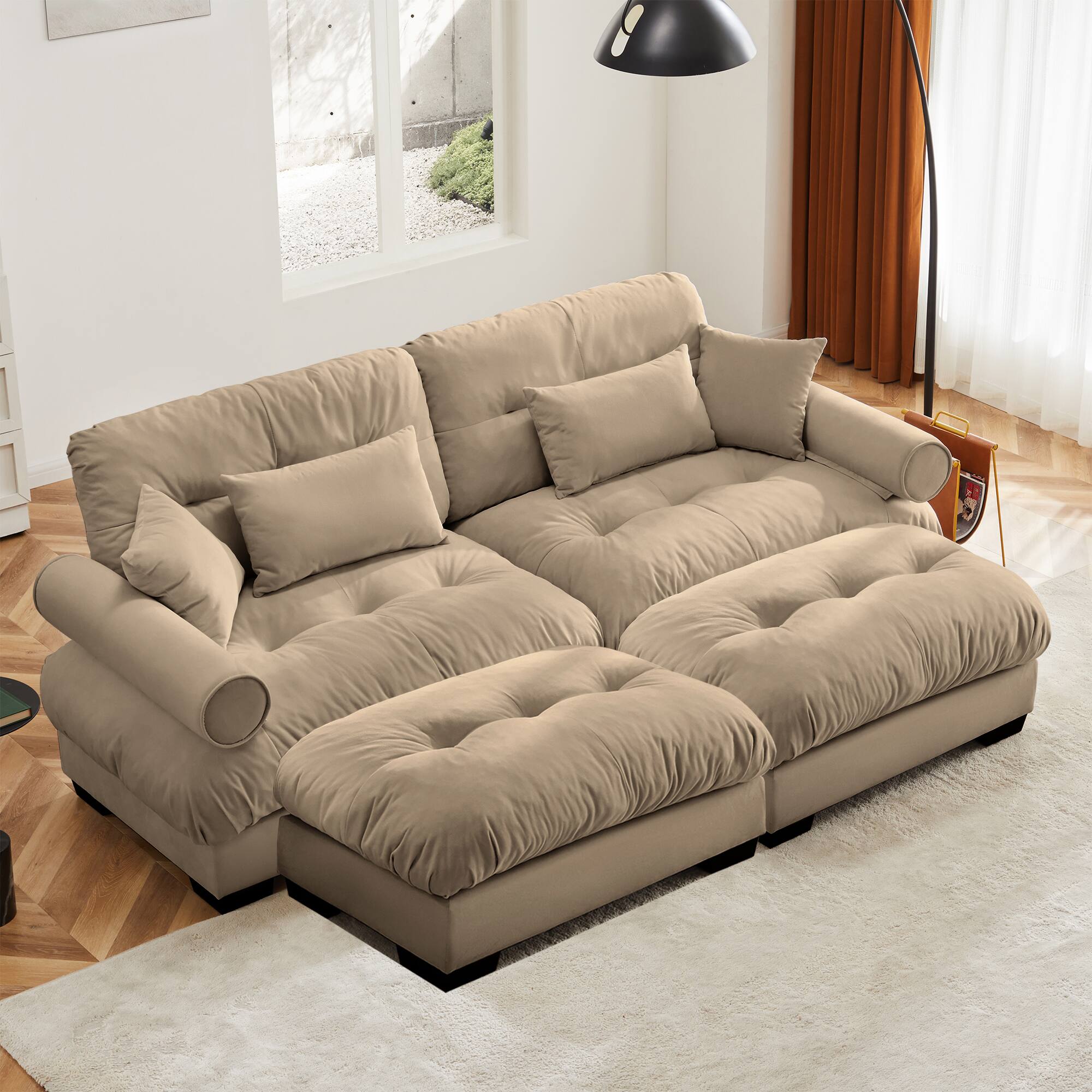Alt View 2. Trinkets Crazed - Loveseat Modular Sectional Sofa Cloud Couch, 93.7" Oversized U-Shaped Couch with 2 Ottomans, Modern Deep Seat Couches - Camel.