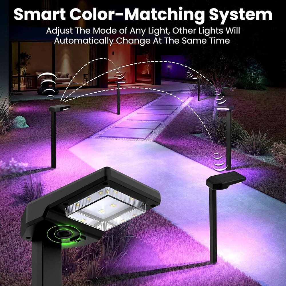 Schertz - Smart Pathway Lights, 2-Pack Outdoor Solar Lights with Color Changing Sync and 9 Lighting Modes for Driveway, Walkway, G