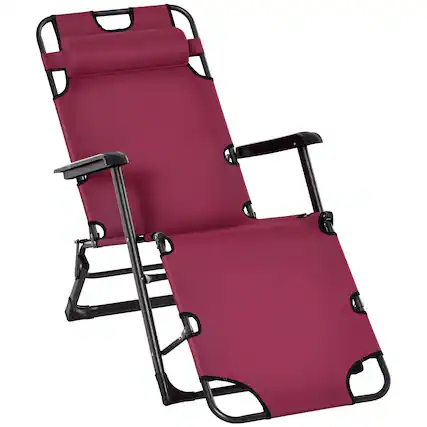 Front. Outsunny - Folding Chaise Lounge Chair for Outside, 2-in-1 Tanning Chair with Pillow & Pocket - Red.