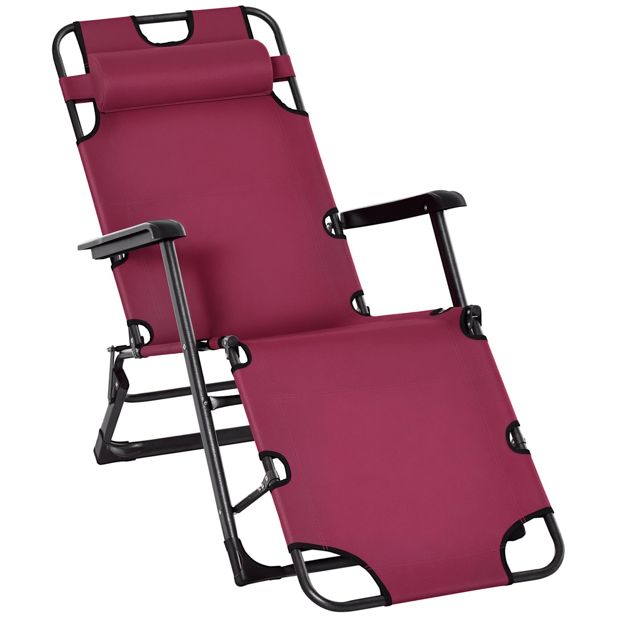 Front. Outsunny - Folding Chaise Lounge Chair for Outside, 2-in-1 Tanning Chair with Pillow & Pocket - Red.