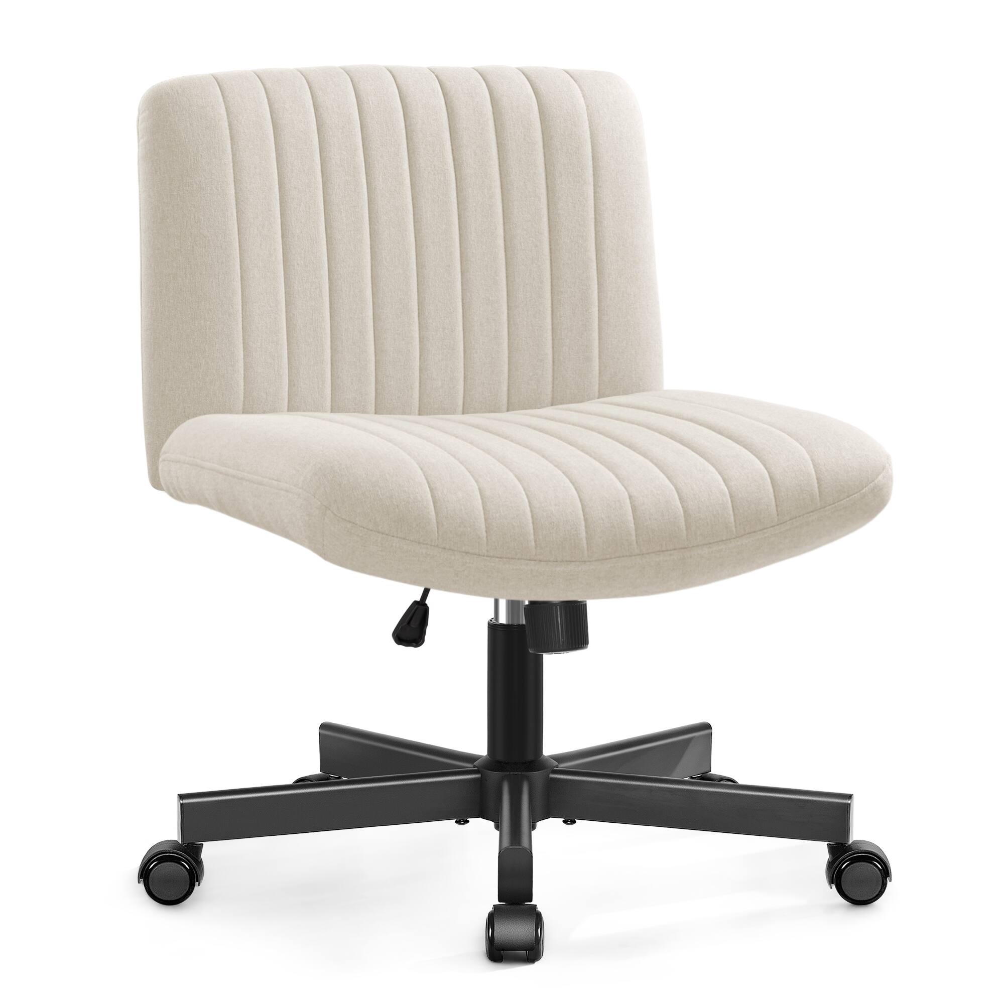 Alt View 4. KERDOM - Armless Office Chair with Wheels, Ergonomic Wide Seat Fabric Cross Legged Desk Chair, Home Office Swivel Computer Chair - Beige.