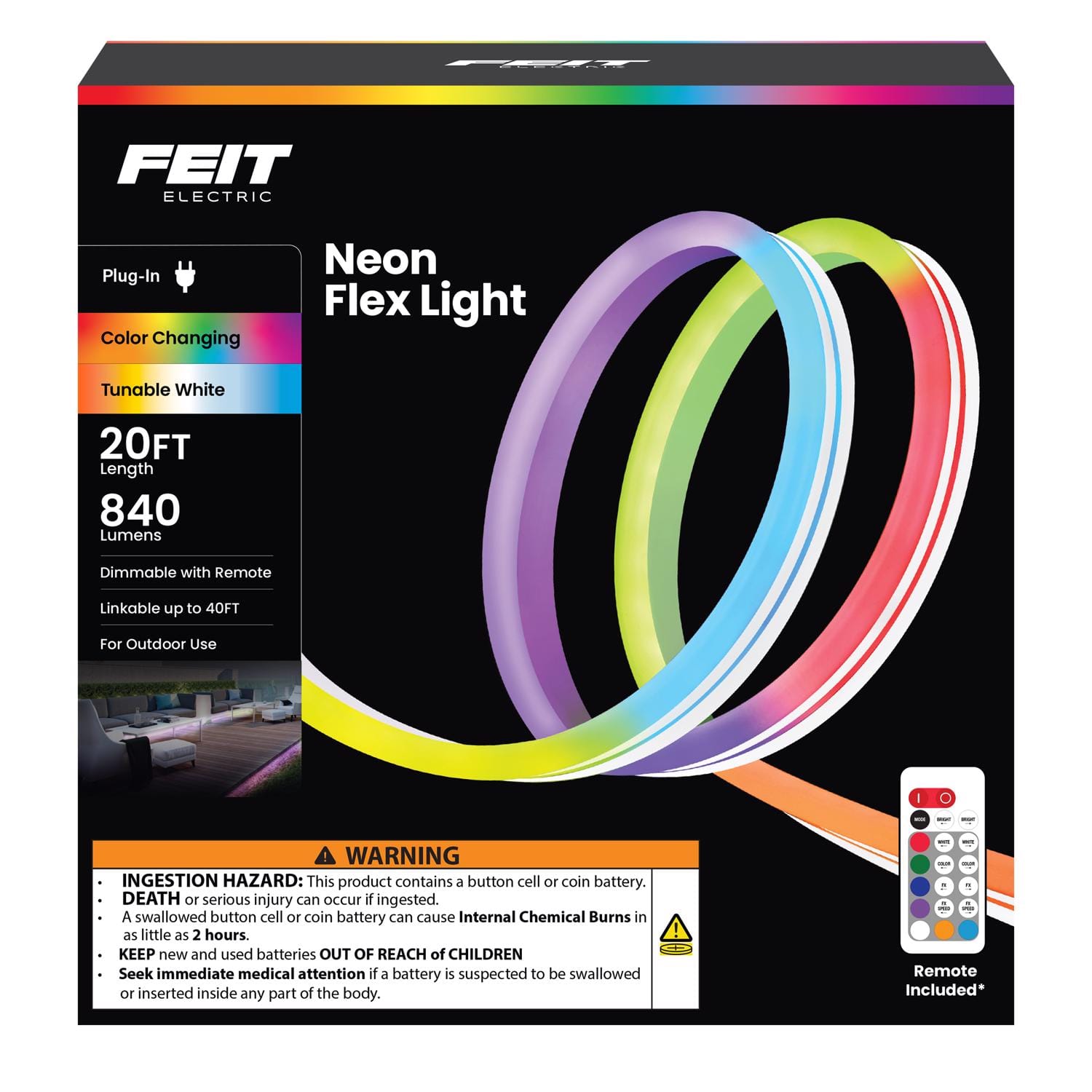 FEIT ELECTRIC - Feit 20 ft. L Color Changing Plug-In LED Tape Light 1 pk