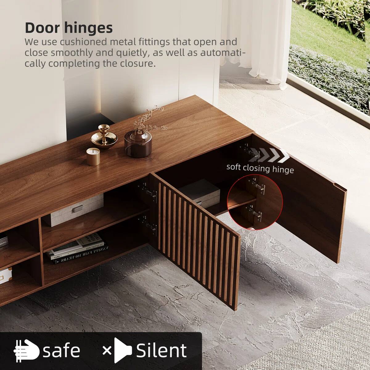Door hinges

We use cushioned metal fittings that open and close smoothly and quietly, as well as automatically completing the closure.

soft closing hinge

safe x Silent